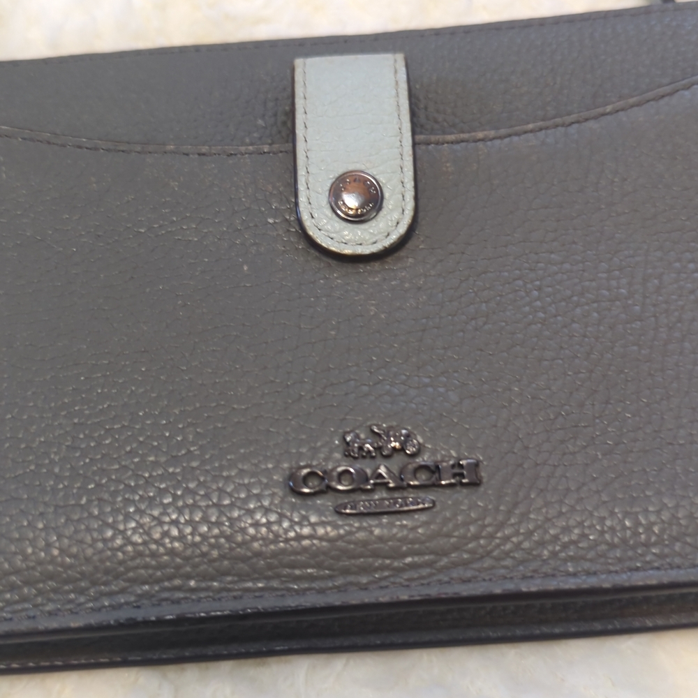 Coach Pebbled Leather Crossbody Bag Removeable Strap Dark Gray Light Gray Accent - Picture 4 of 7